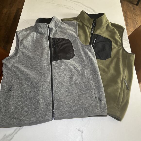 Lands End Mens Lot of 2 Fleece Vests Full Zip With 3 Zip Pockets Gray Green Sz L - Picture 1 of 16